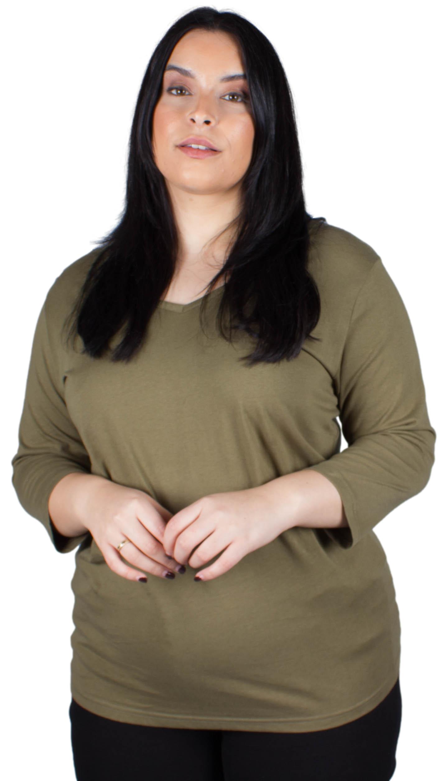 CurveWow V Neck Top Olive