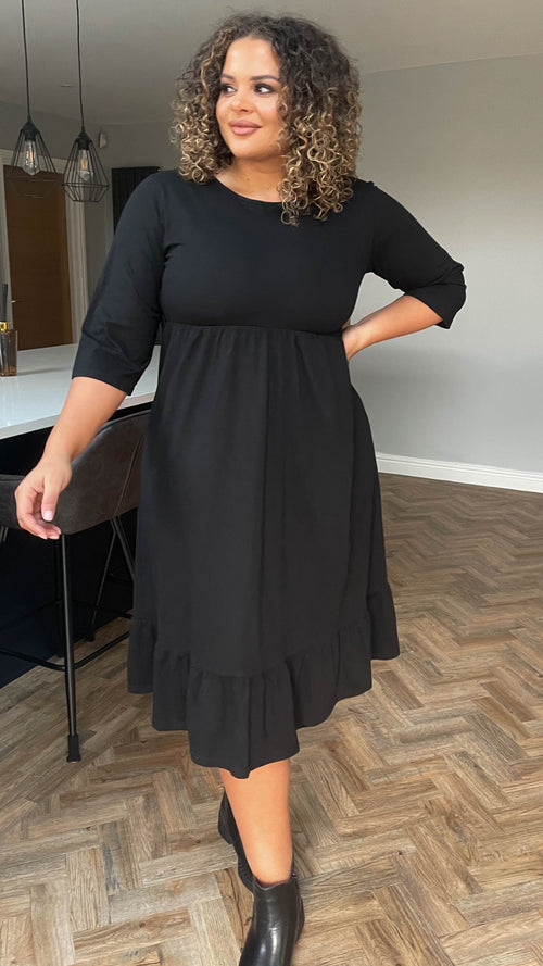 CurveWow Black Tiered Smock Dress