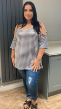 CurveWow Cold Shoulder Top Black & White