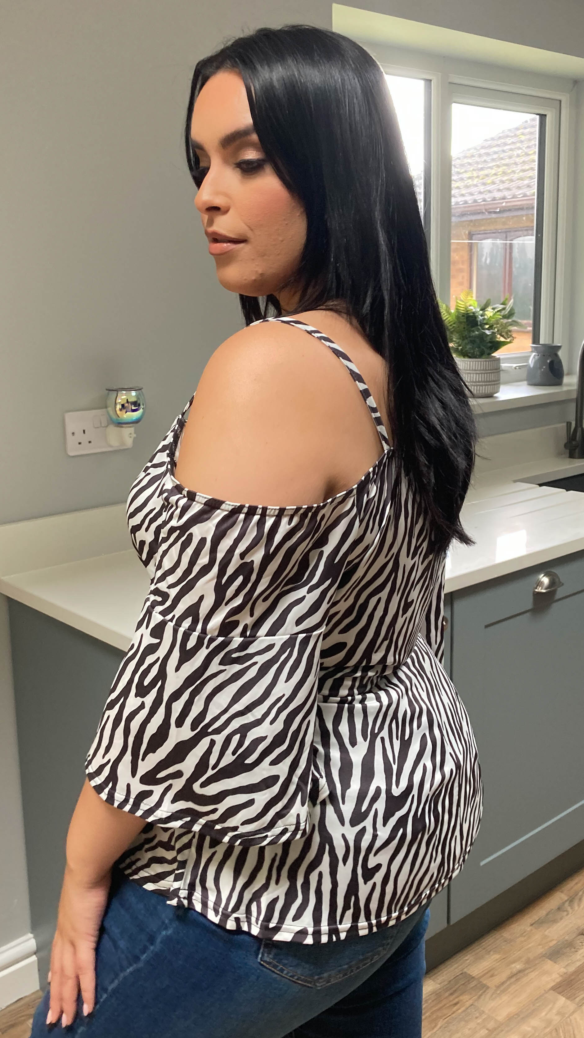 CurveWow Cold Shoulder Tunic Zebra Print