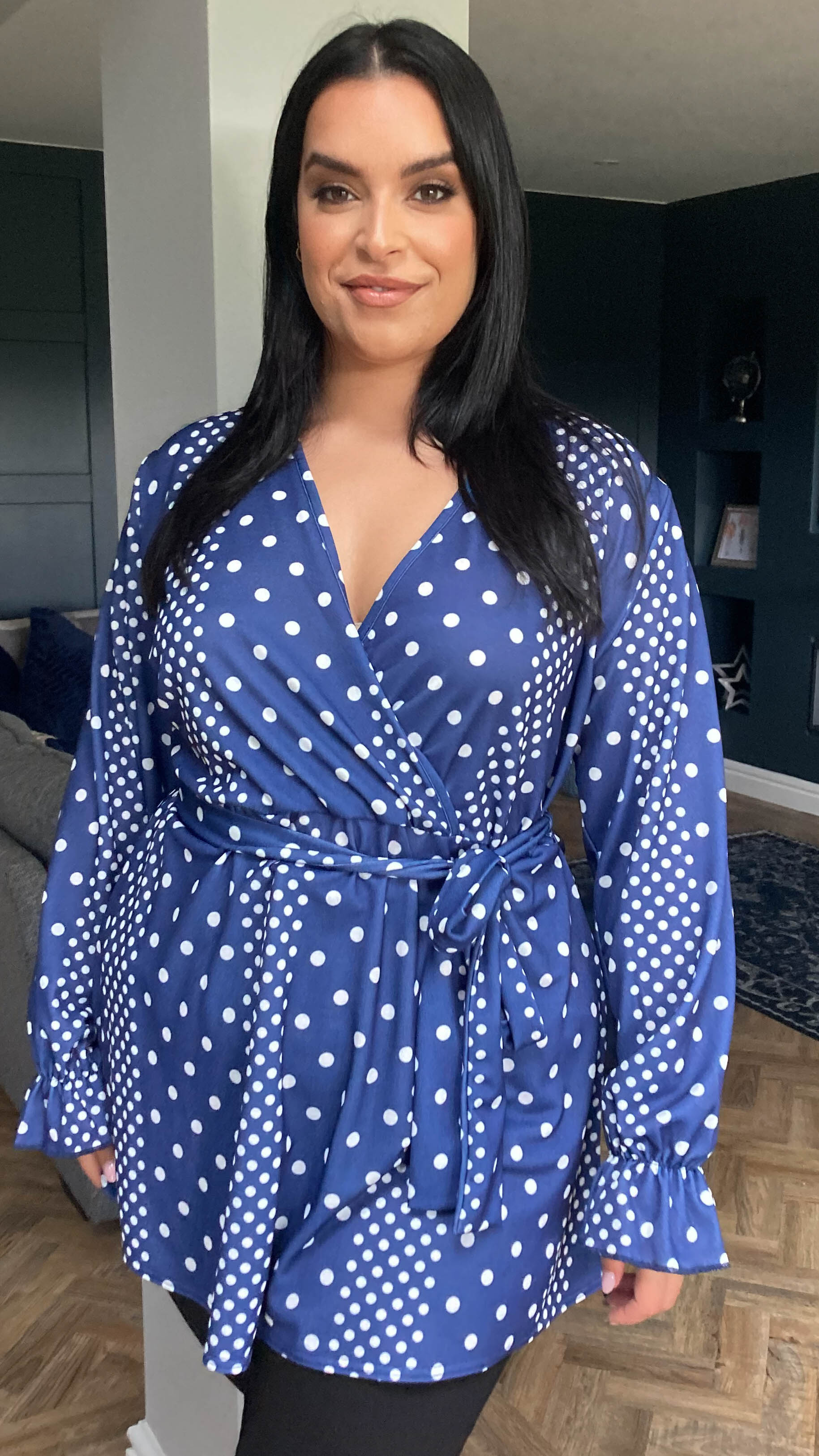 CurveWow Full Belle Sleeve Wrap Top Navy Spot