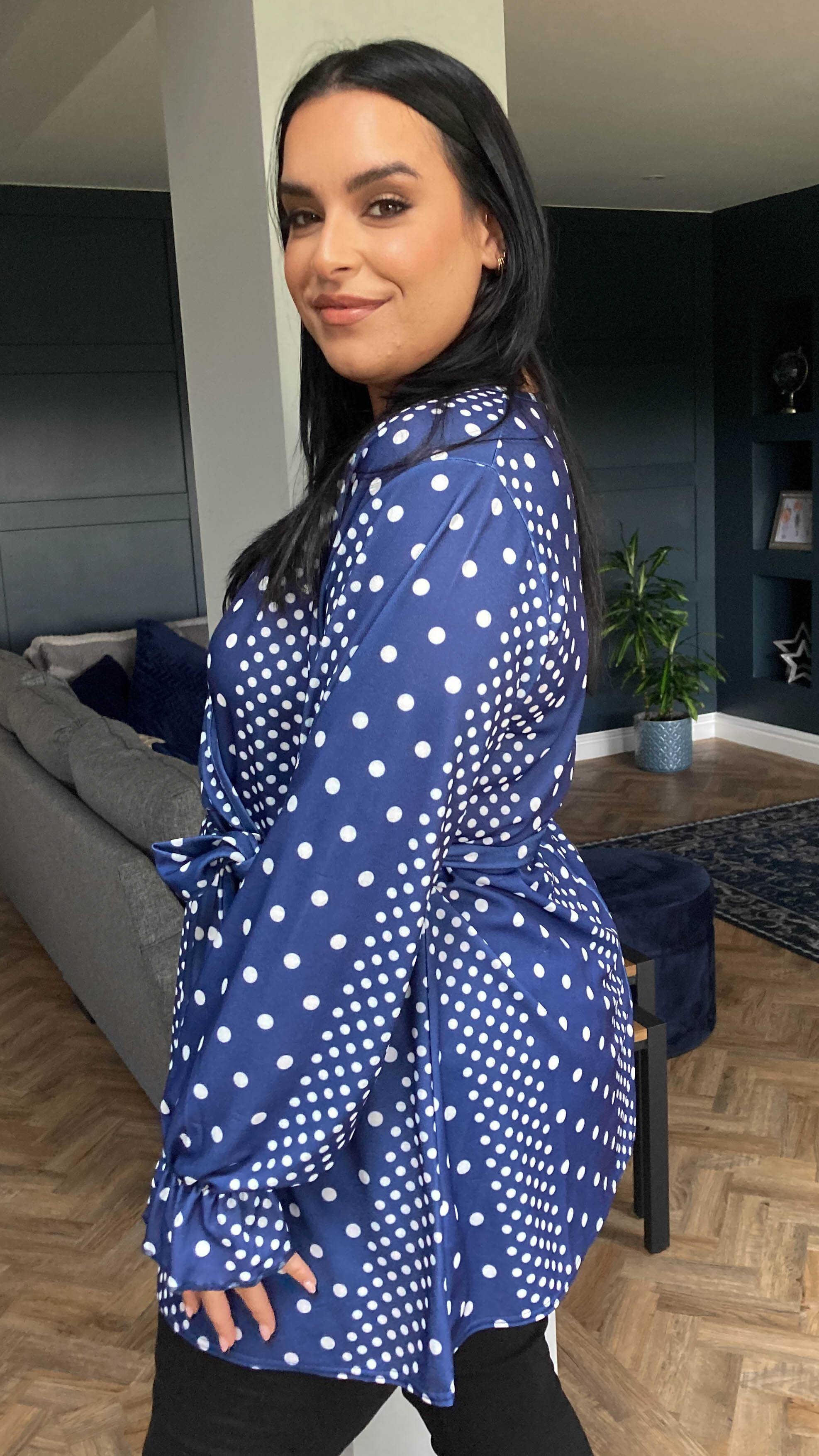 CurveWow Full Belle Sleeve Wrap Top Navy Spot
