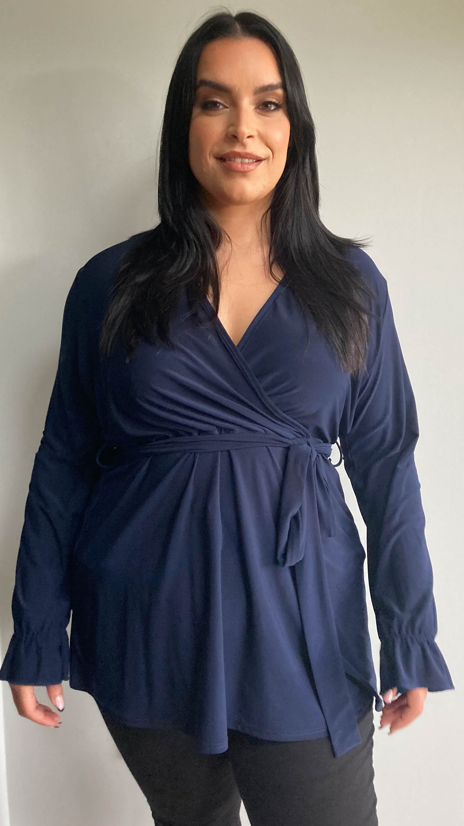 CurveWow Long Sleeve Wrap Top Navy