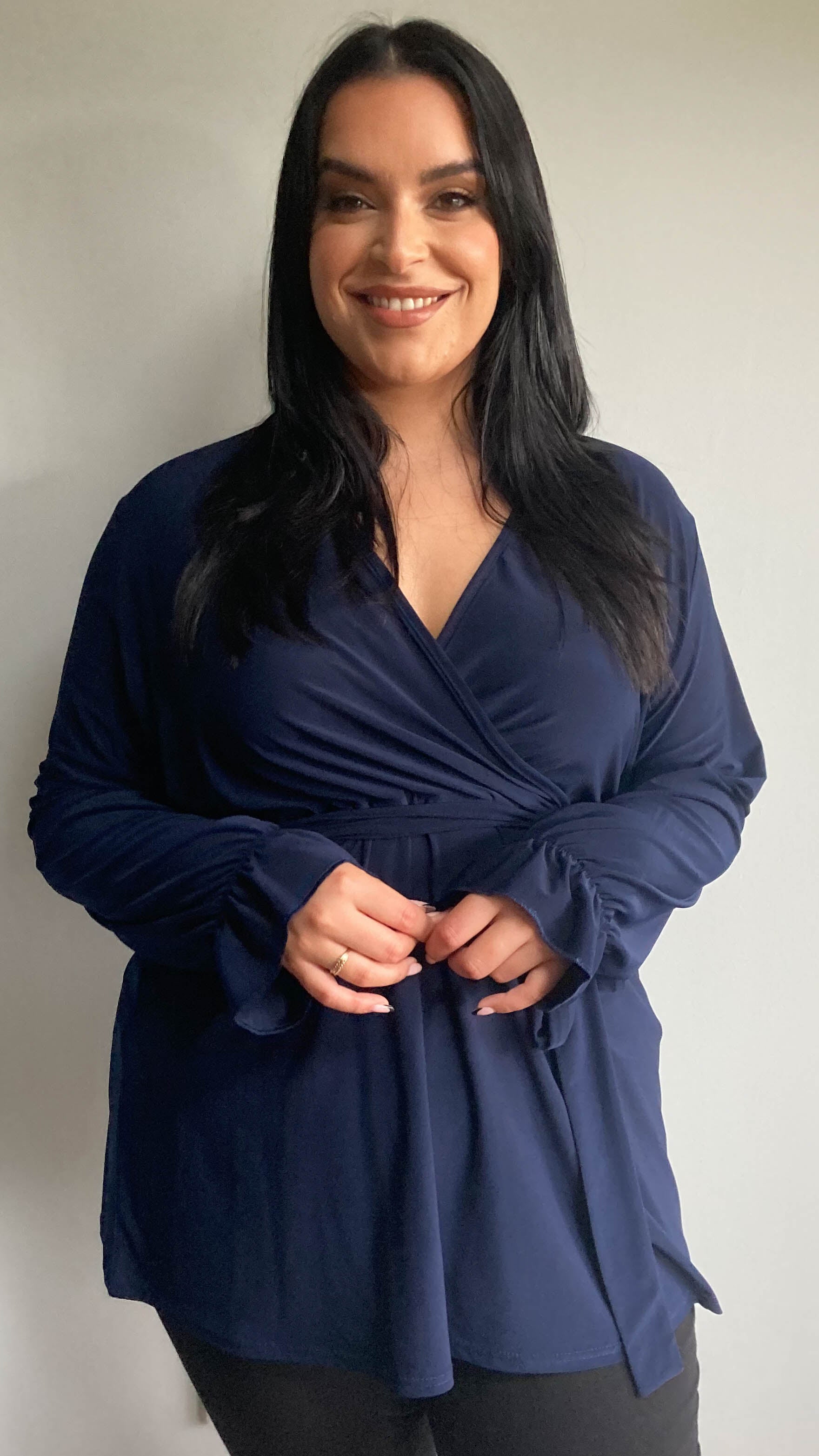 CurveWow Long Sleeve Wrap Top Navy