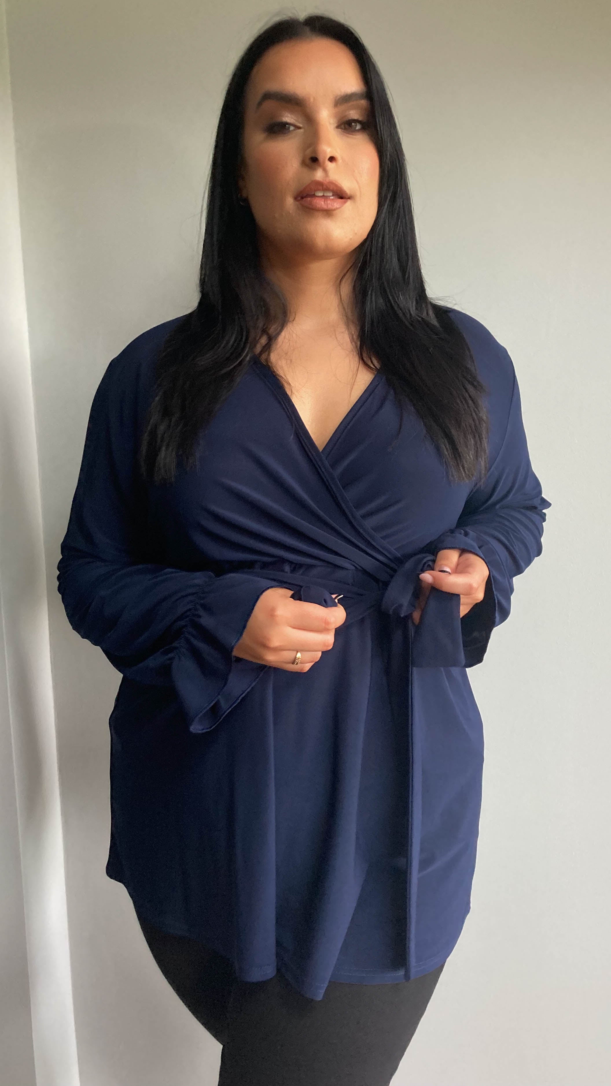 CurveWow Long Sleeve Wrap Top Navy