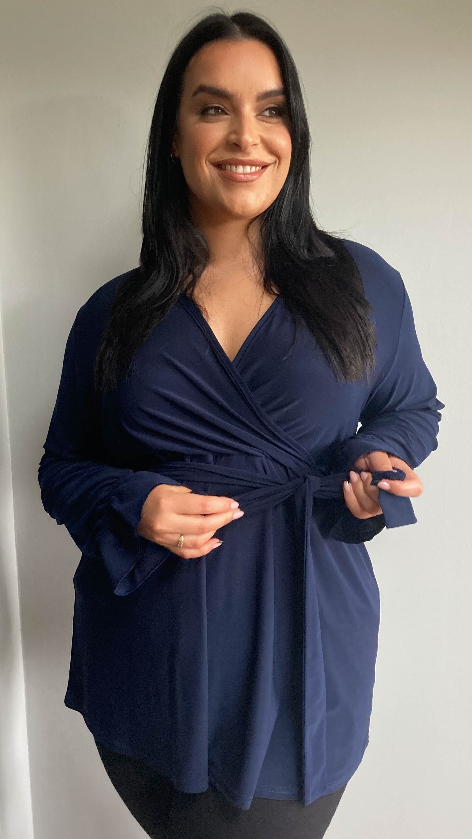 CurveWow Long Sleeve Wrap Top Navy