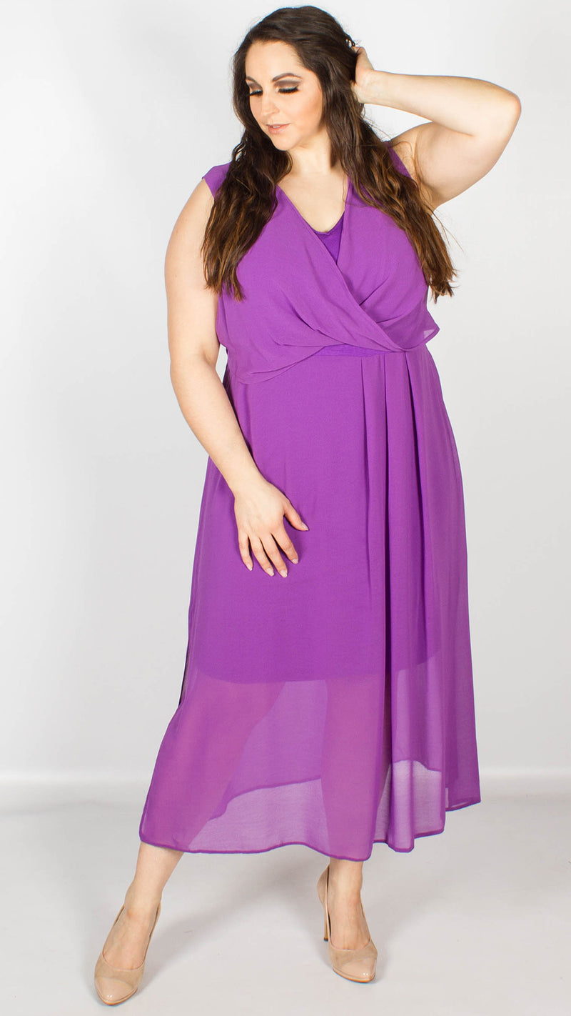Anna Purple Wrap Grecian Midi Dress