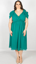 Niamh Green Cold Shoulder Wrap Chiffon Midi Dress