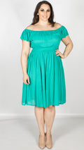 Petal Green Bardot Neck Midi Dress
