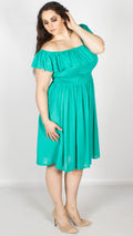 Petal Green Bardot Neck Midi Dress