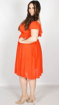 Petal Orange Bardot Neck Midi Dress