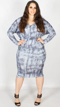 Matilda V-neck Batwing Grey Tie Dye Jersey Dress