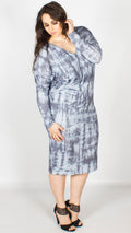 Matilda V-neck Batwing Grey Tie Dye Jersey Dress