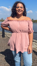 CurveWow Button Bardot Top Dusty Pink