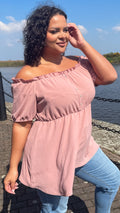 CurveWow Button Bardot Top Dusty Pink