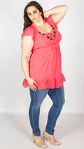 Nancy Coral Ruffle & Necklace Tunic