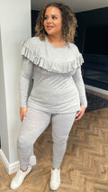 CurveWow Ribbed Frill Lounge Top Grey