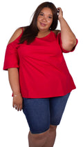 CurveWow Cold Shoulder Top Red
