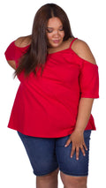 CurveWow Cold Shoulder Top Red