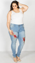 Iris Floral Patch Stud Ripped Jeans