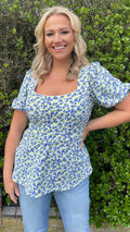 CurveWow Blue Floral Square Neck Tunic