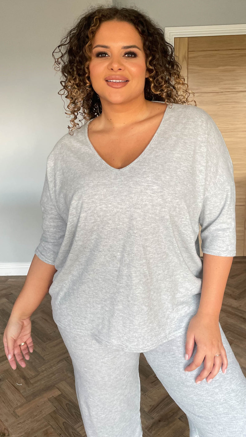 CurveWow V Neck Lounge Top Grey