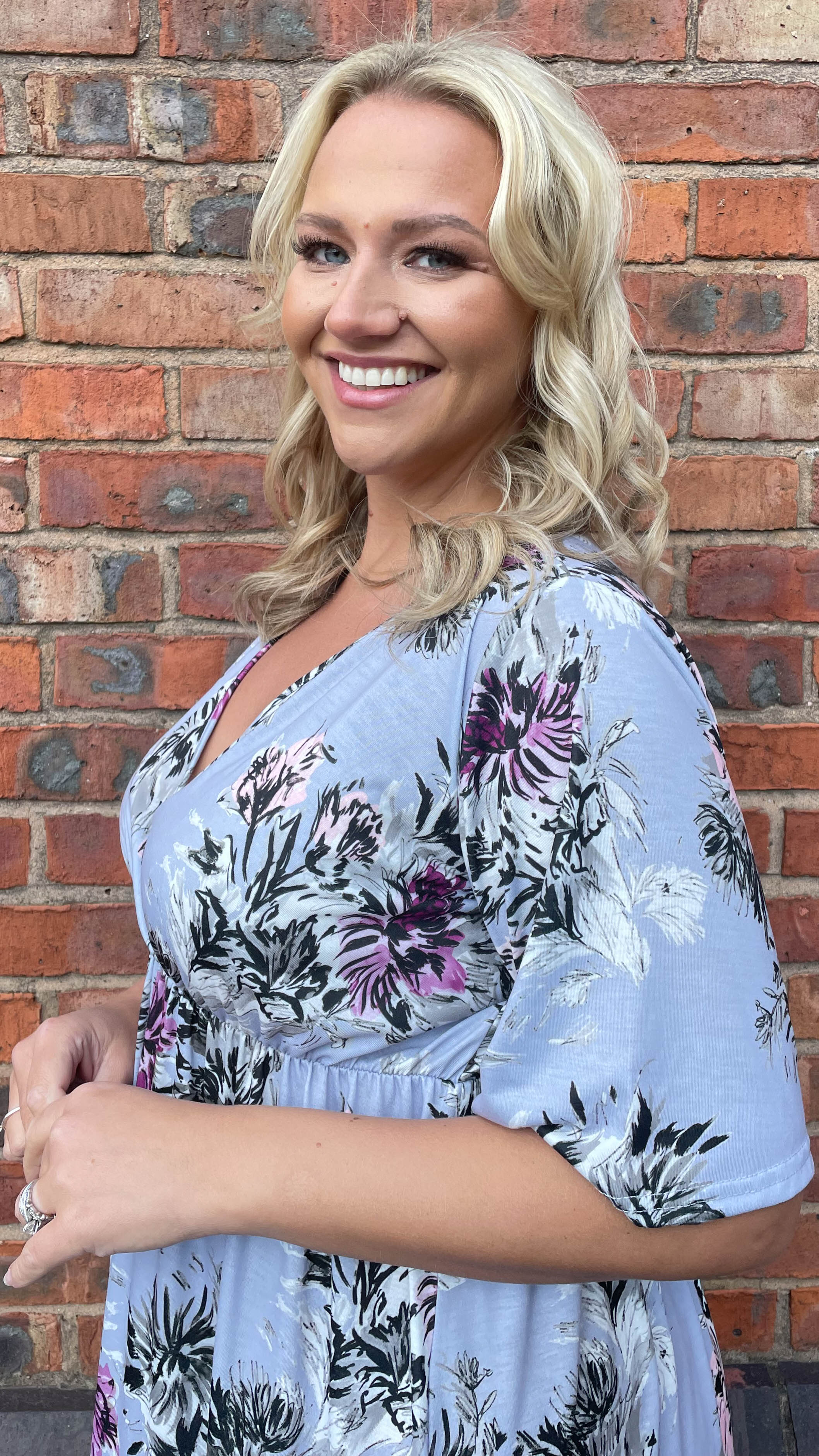 CurveWow Purple Floral Wrap Midi Dress