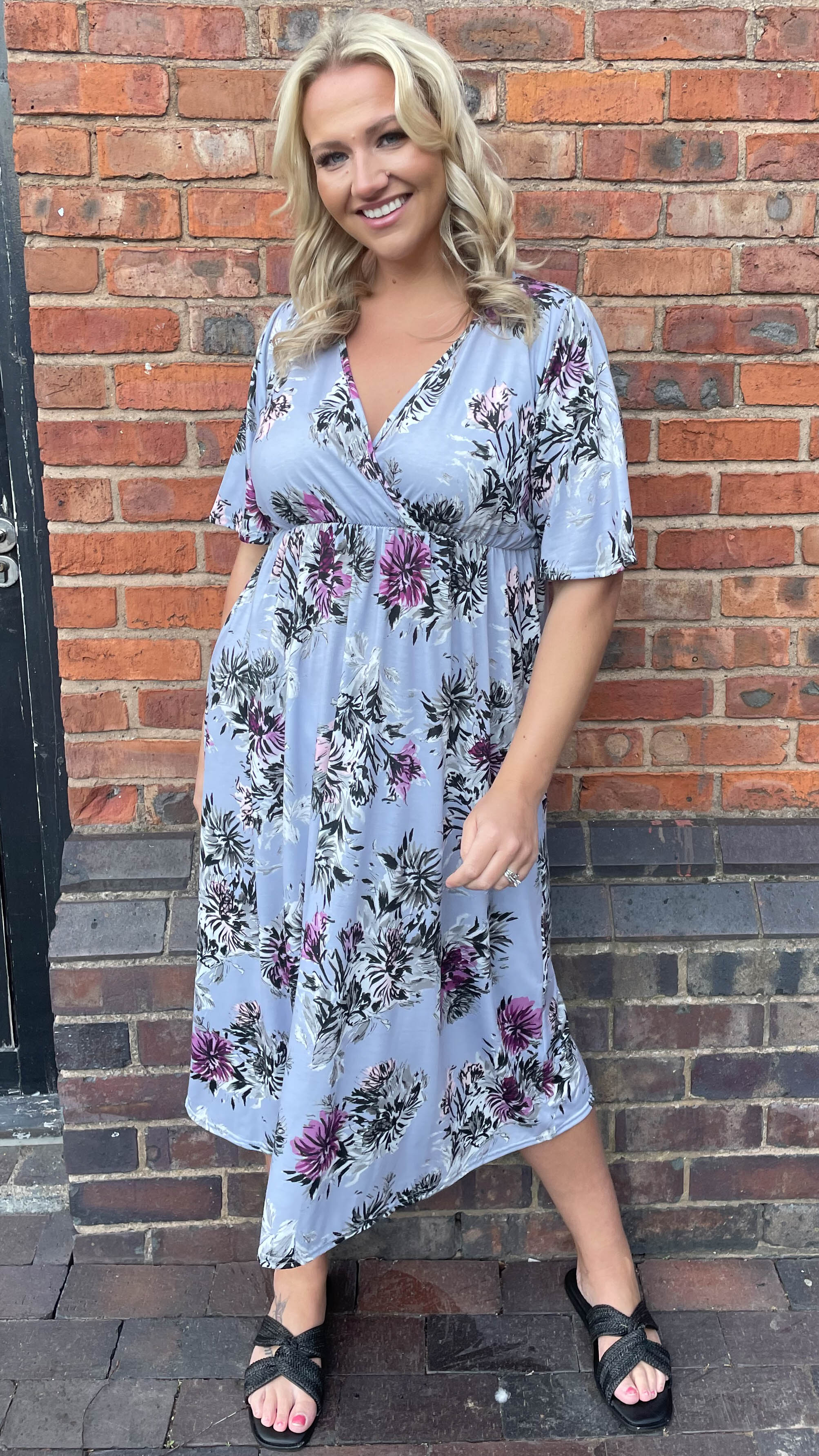 CurveWow Purple Floral Wrap Midi Dress