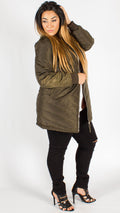 Bronby Khaki Quilted Longline Bomber Jacket