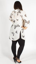 Teplice Chiffon Cream Butterfly Side Slit Shirt