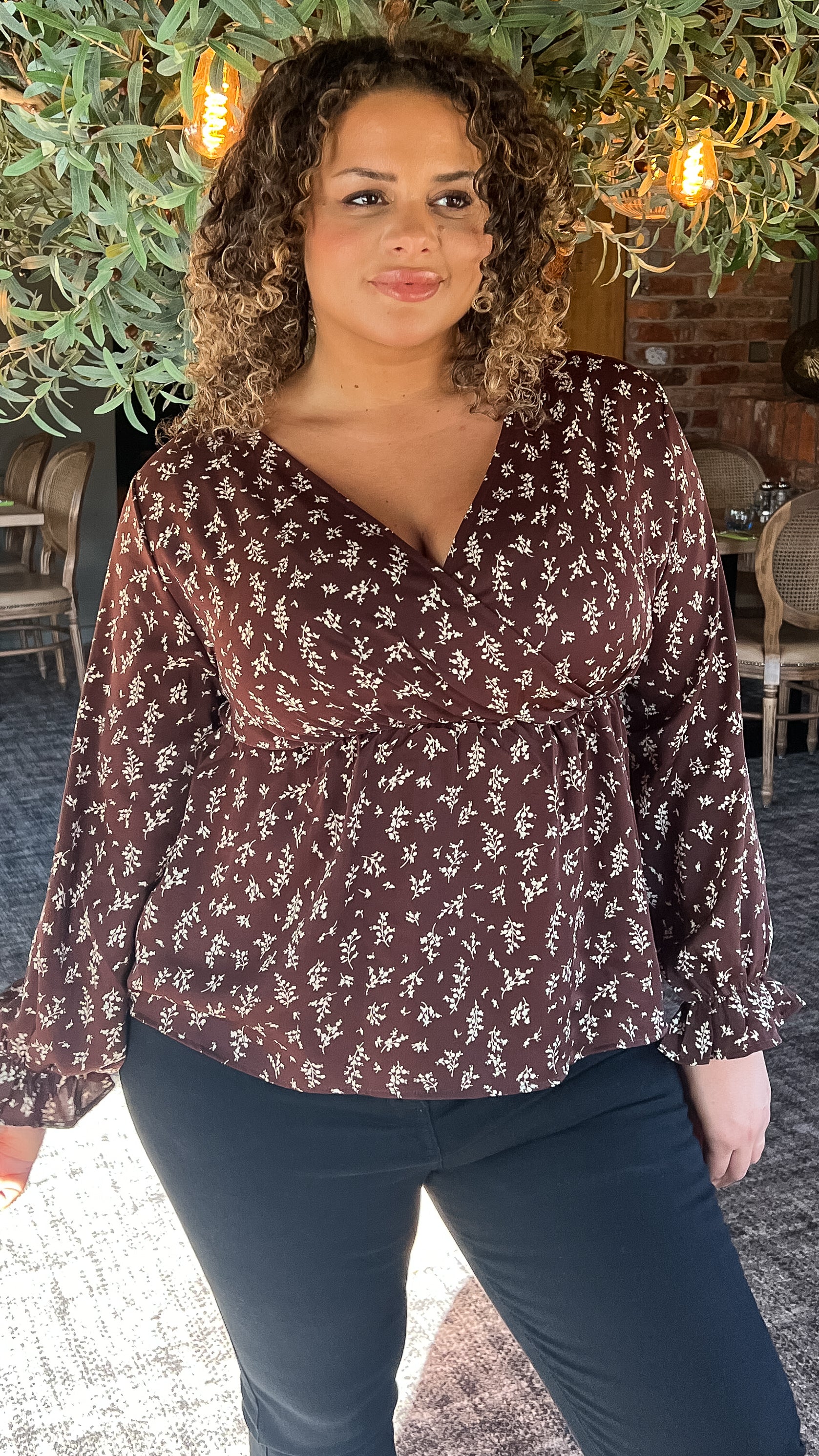 CurveWow Wrap Top Chocolate Floral