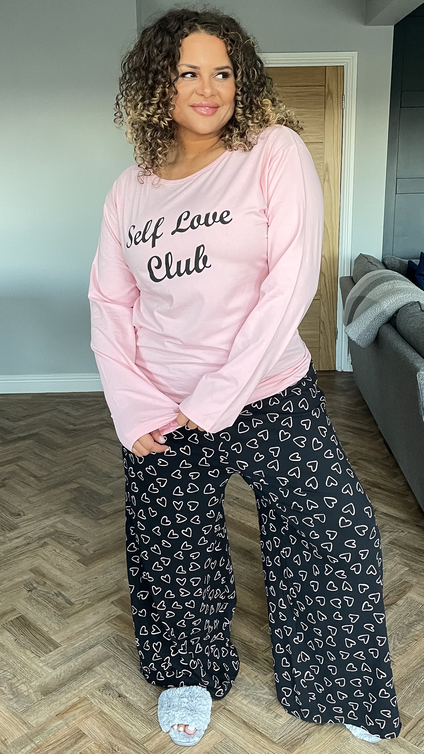 CurveWow Pink Long Sleeved Slogan PJ Set