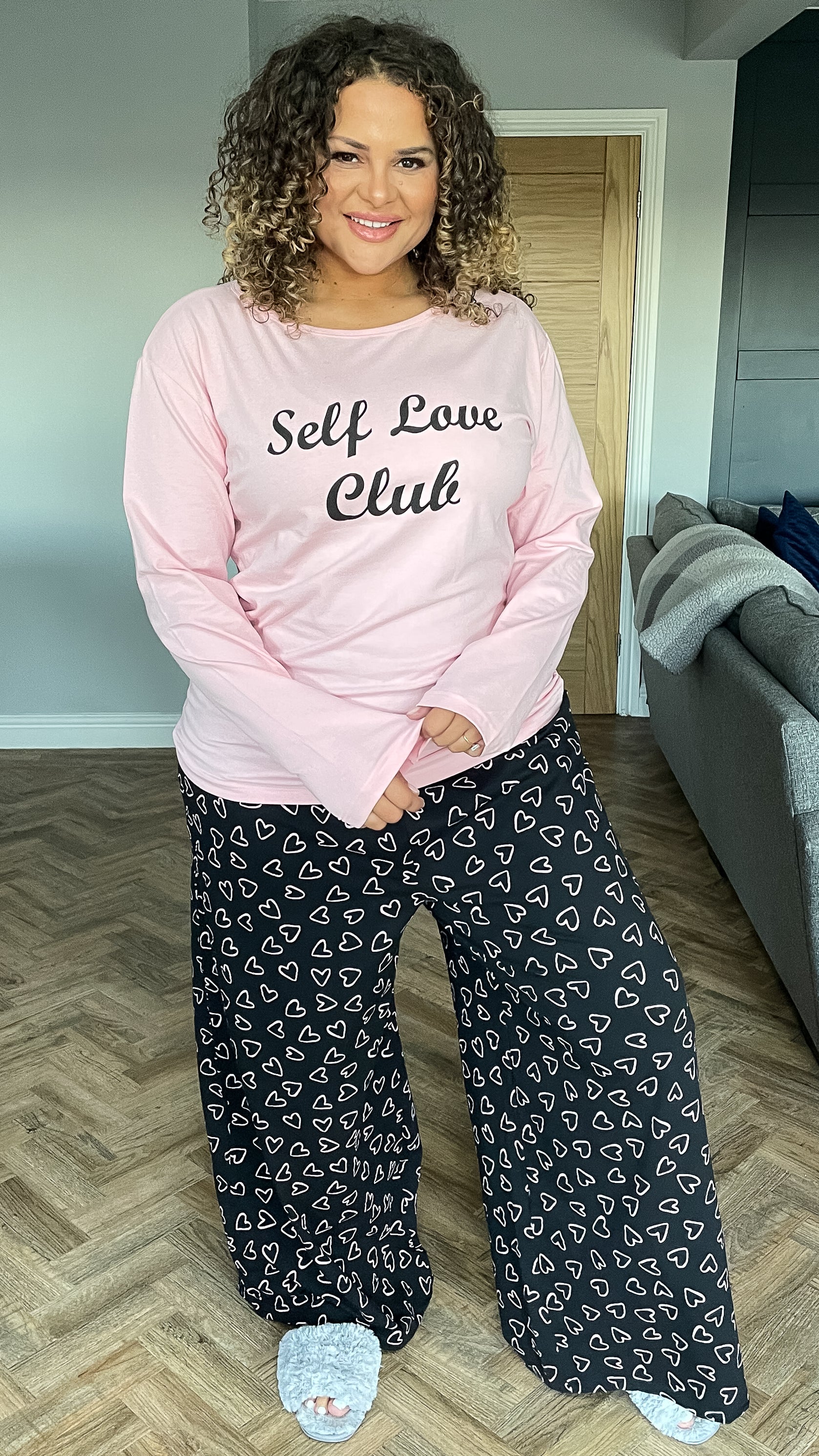 CurveWow Pink Long Sleeved Slogan PJ Set