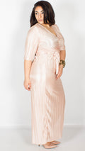 Adele Wrap-Effect Pleated Blush Maxi Dress