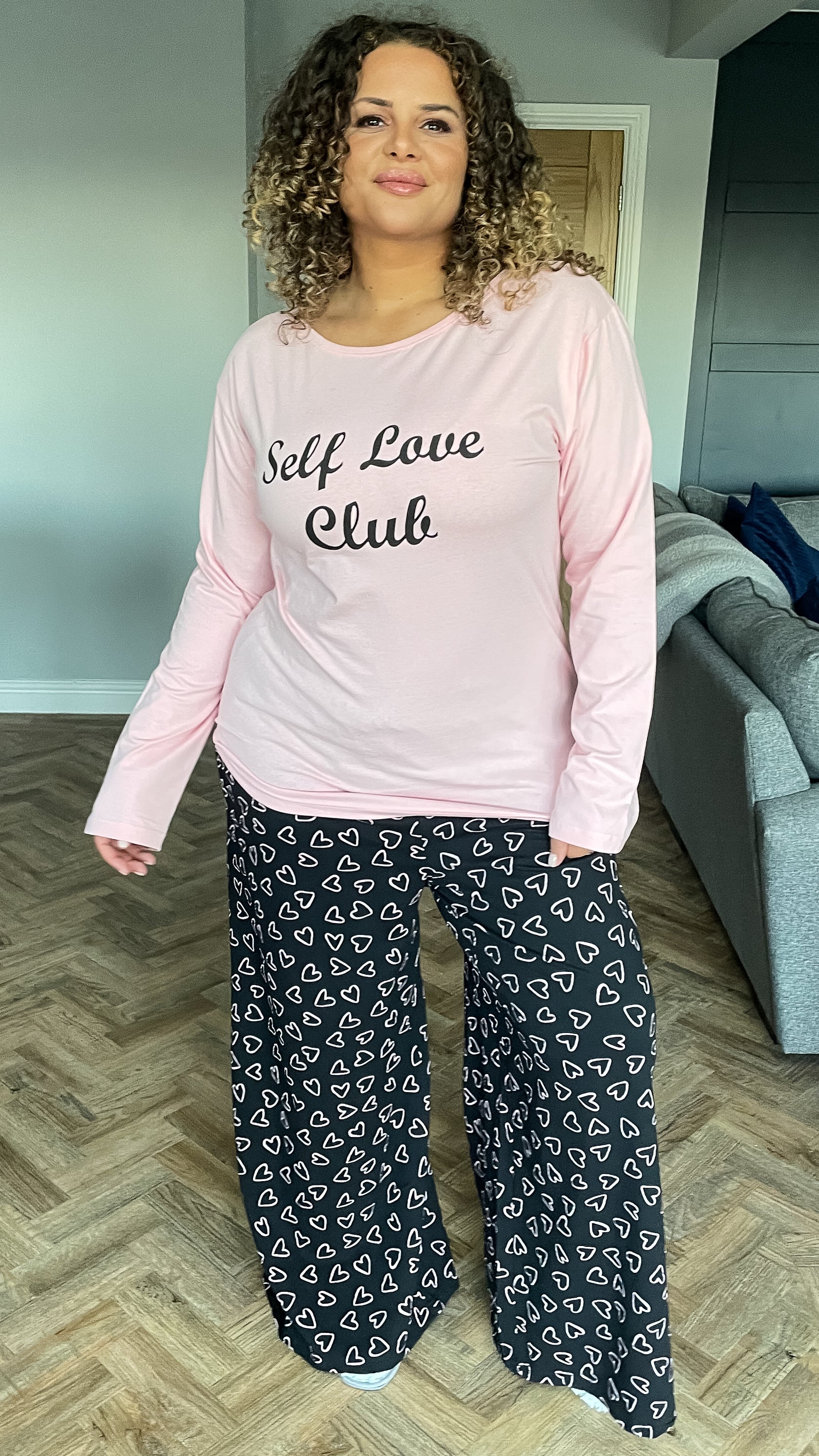 CurveWow Pink Long Sleeved Slogan PJ Set