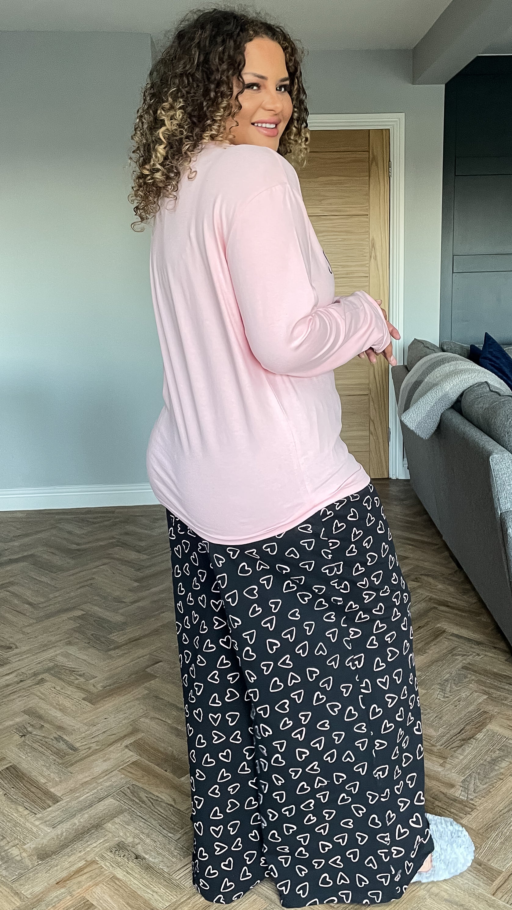 CurveWow Pink Long Sleeved Slogan PJ Set