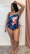 CurveWow Square Neck Tropical Print Swimsuit