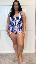 CurveWow Marble Print Swimsuit Blue