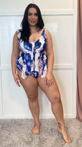 CurveWow Marble Print Swimsuit Blue