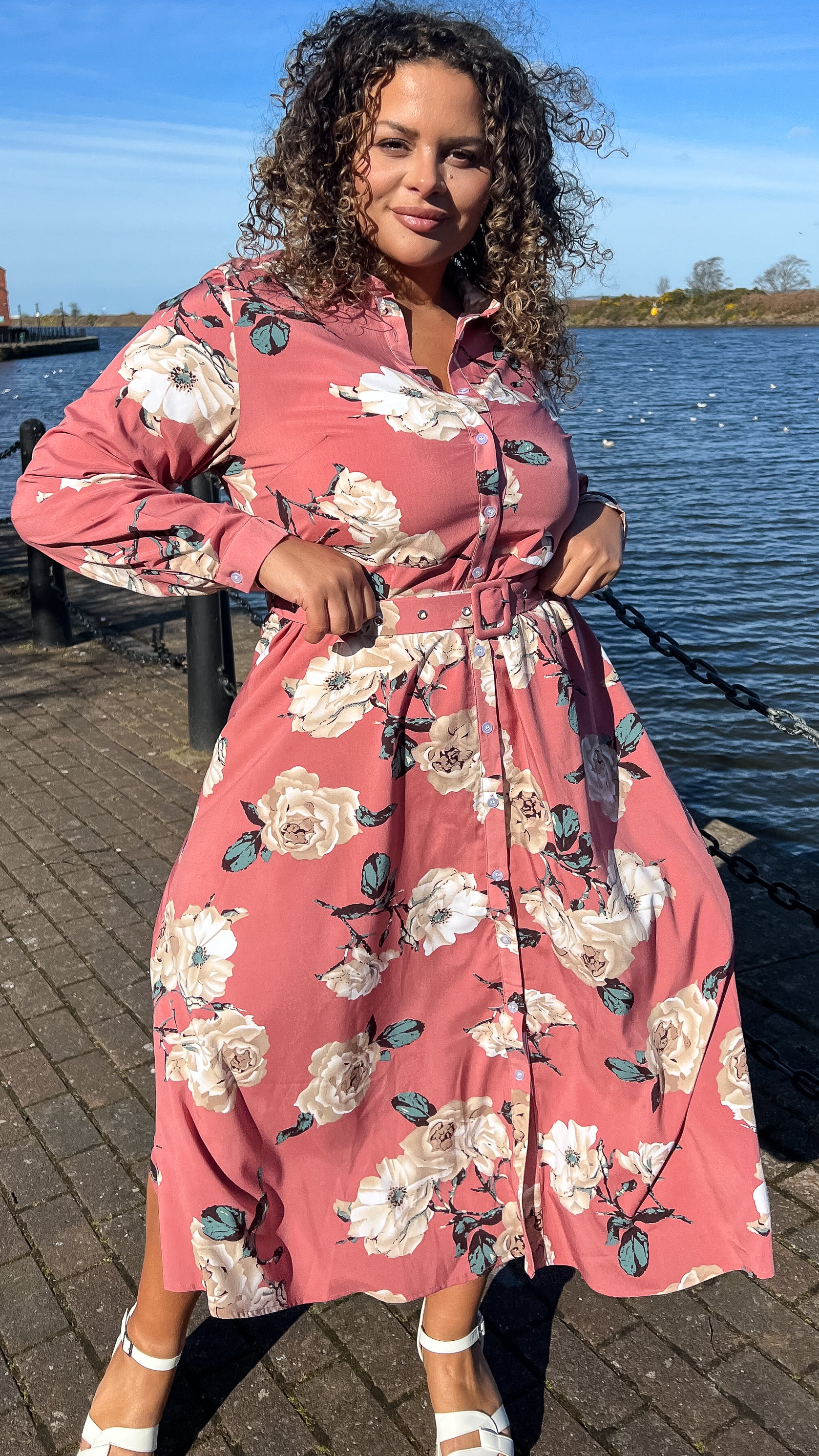 evolving shirt dress pink curve Pash + Evolve Ebby shirt dress