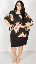 Amy Cold Shoulder Overlay Black Floral Dress