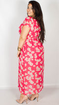 Lois Off the Shoulder Ruffle Hot Pink Maxi Dress