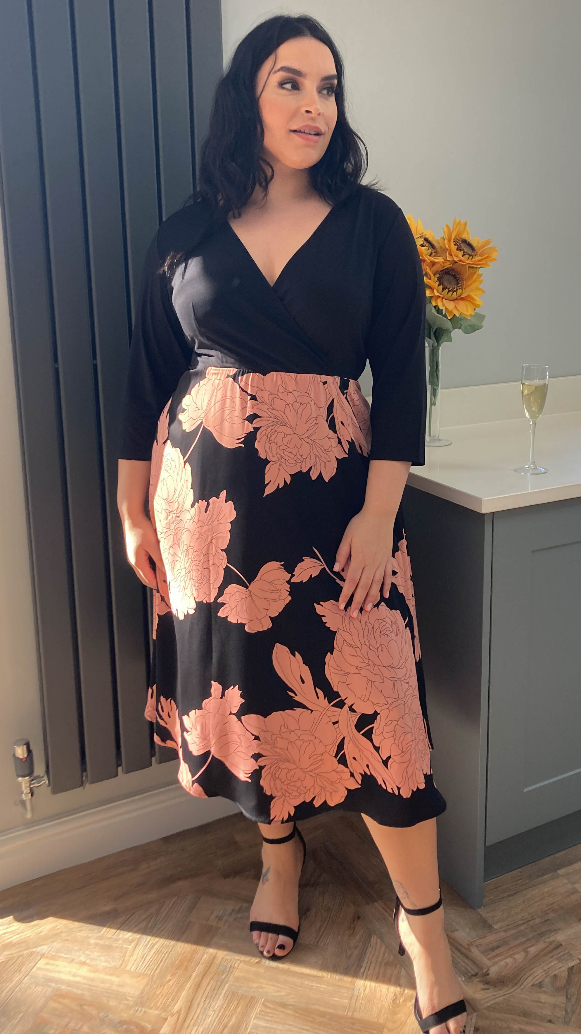 CurveWow 2 in 1 Wrap Dress Black & Pink