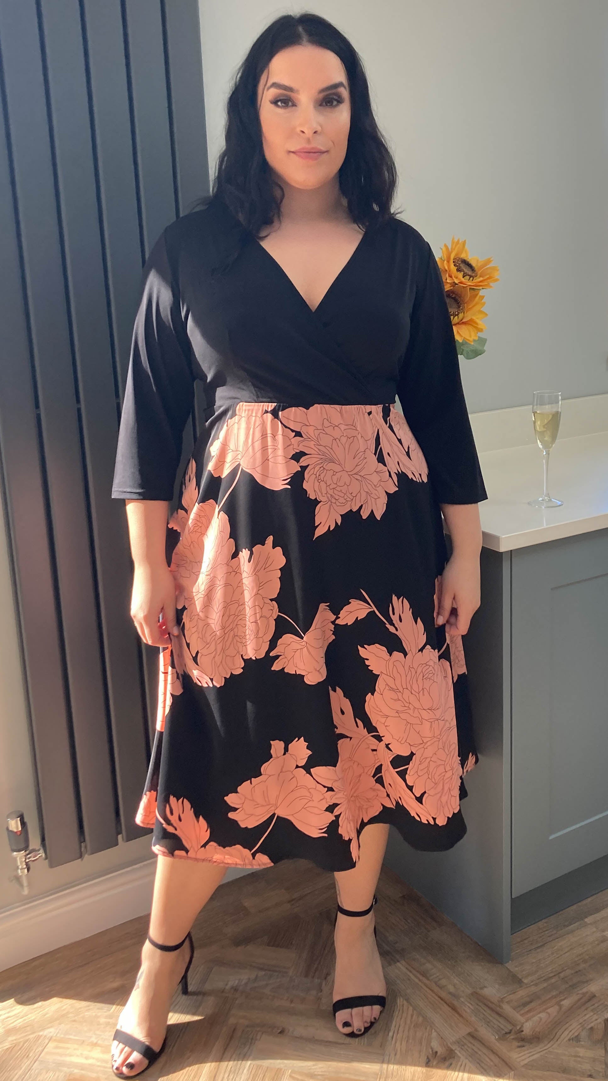 CurveWow 2 in 1 Wrap Dress Black & Pink