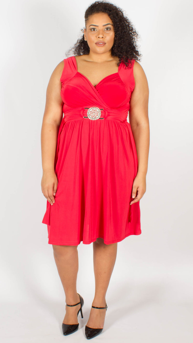Cross Over Wrap Buckle Dress Red