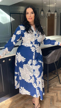 CurveWow Belted Shirt Dress Navy Floral