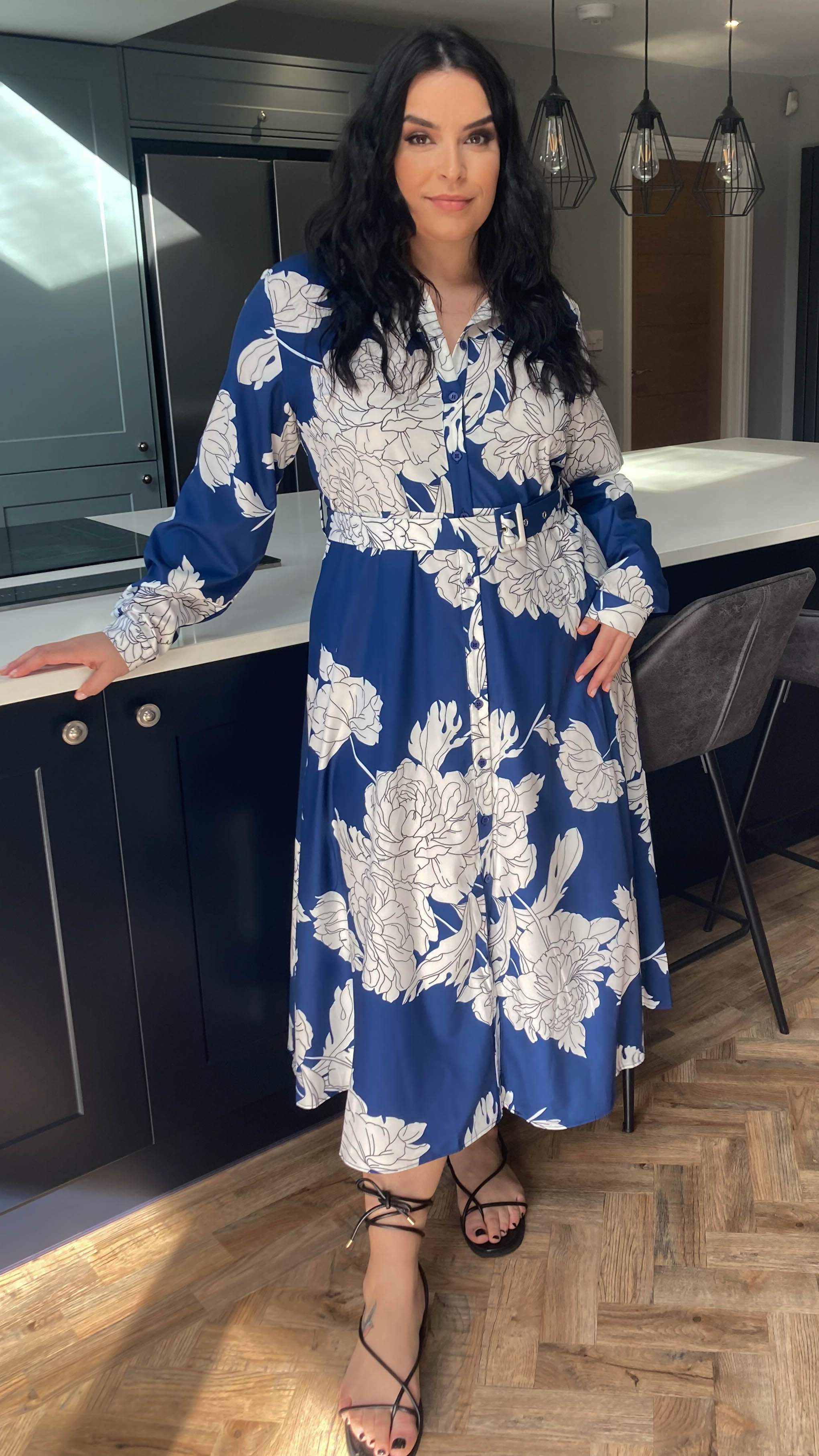 CurveWow Belted Shirt Dress Navy Floral