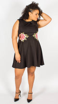 Mallory Black Sleeveless Dress with Floral Embroidery