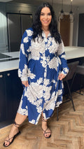 CurveWow Belted Shirt Dress Navy Floral