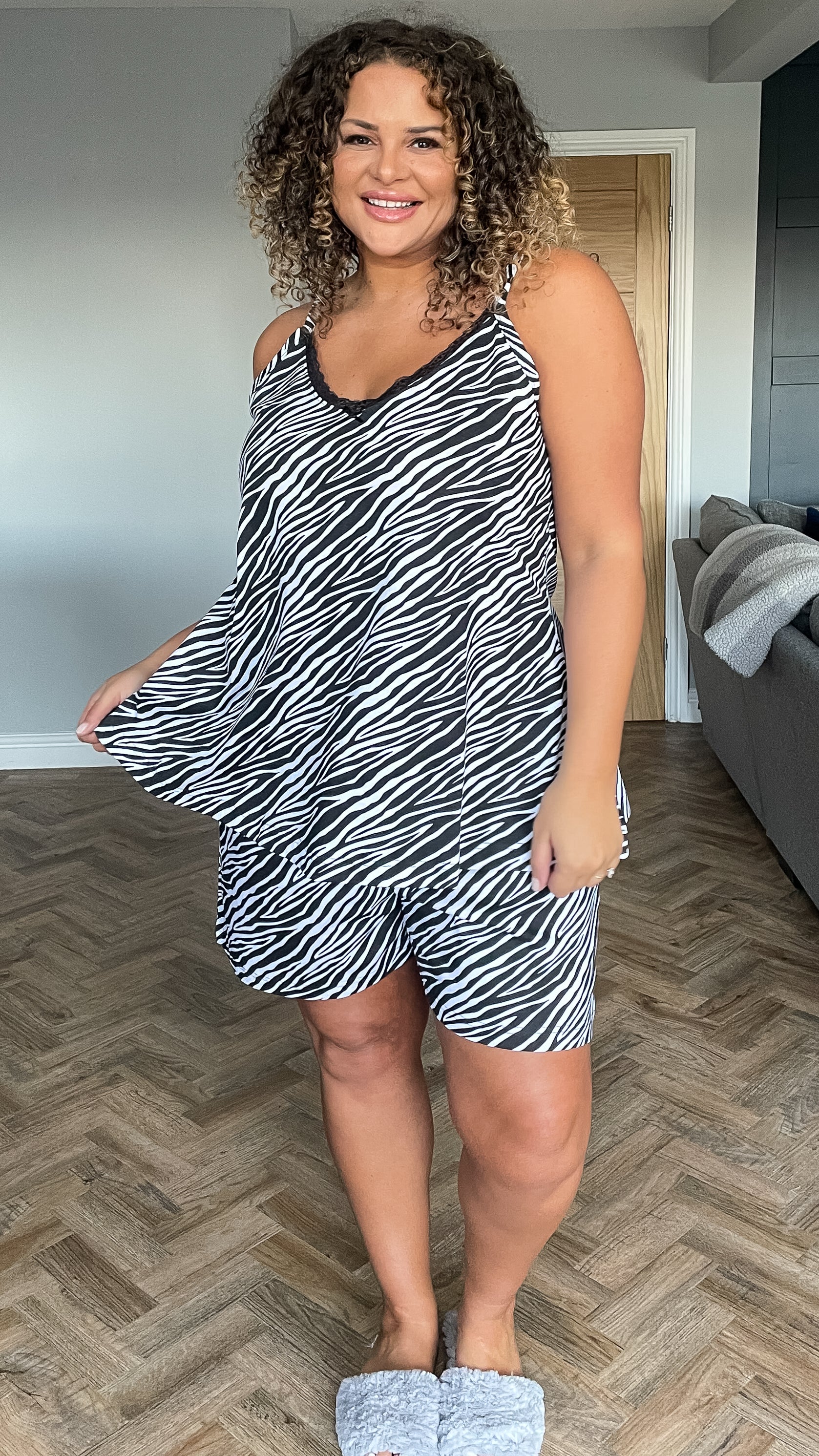 CurveWow Lace Trim Pyjama Set Zebra Print